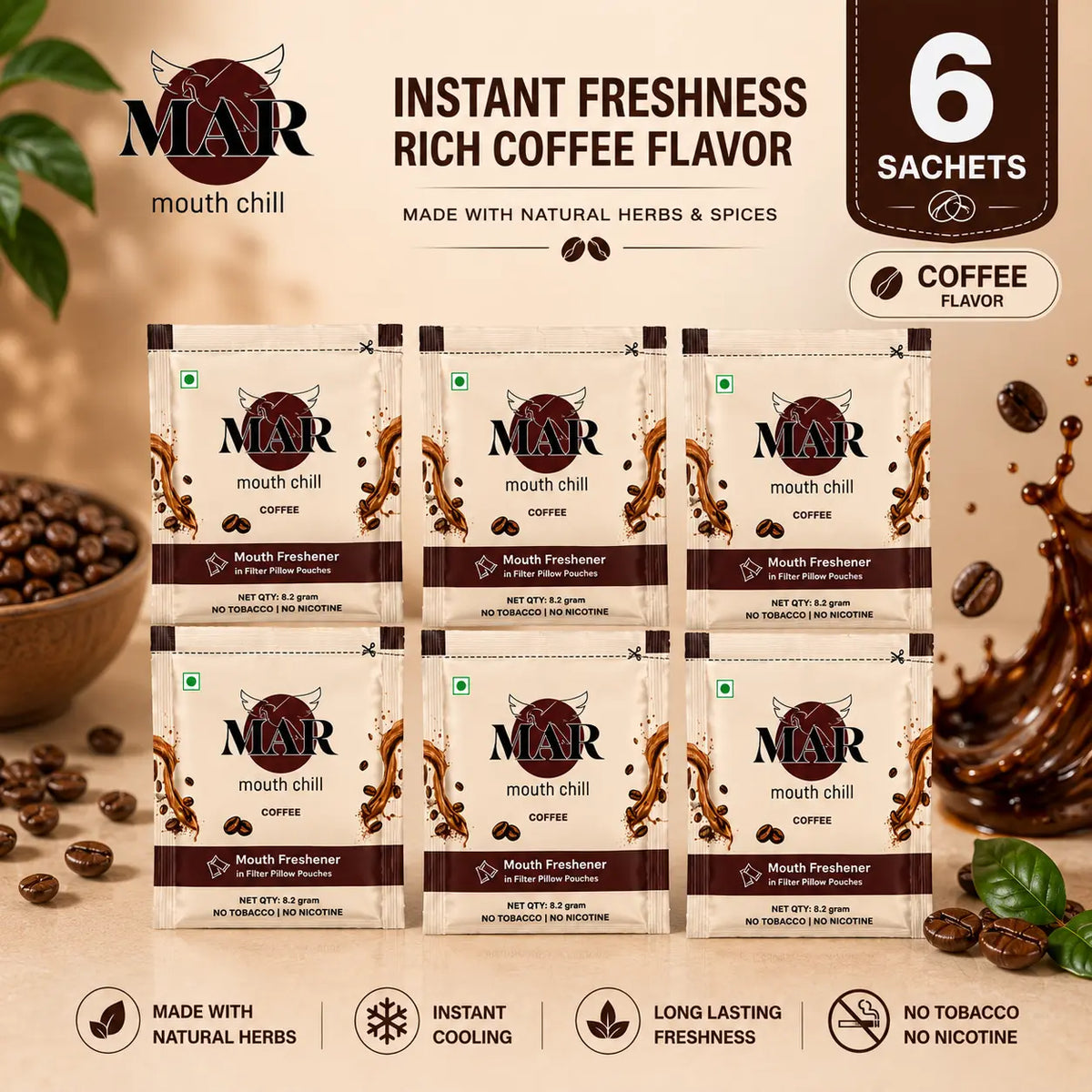 MAR Coffee Mouth Freshener – Pack of 6 Sachets