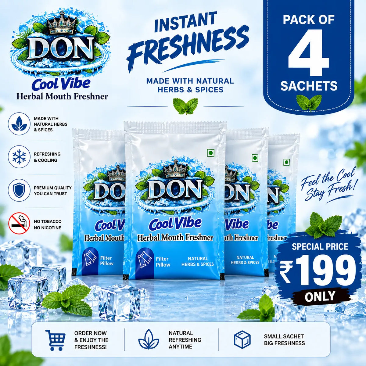 DON Cool Vibe Mint Mouth Freshener – Pack of 4 Sachets