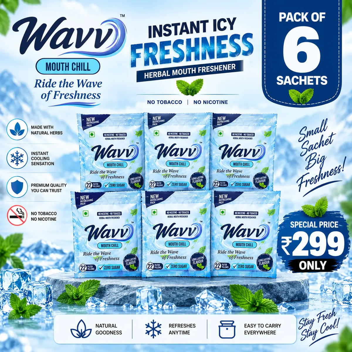 WAVV Mint Mouth Freshener – Pack of 6 Sachets