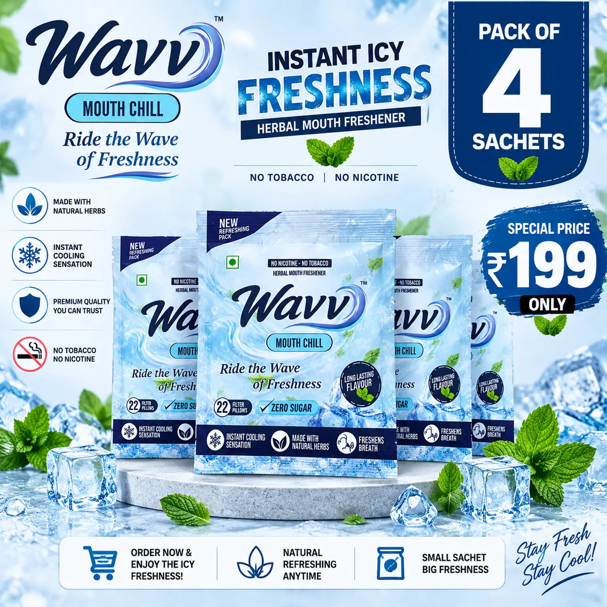 WAVV Mint Mouth Freshener – Pack of 4 Sachets