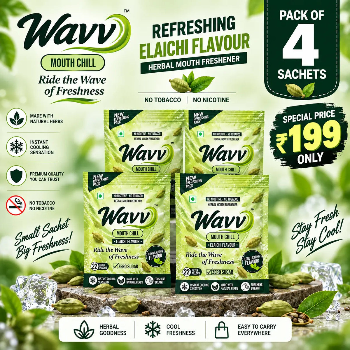 WAVV Elaichi Mouth Freshener – Pack of 4 Sachets