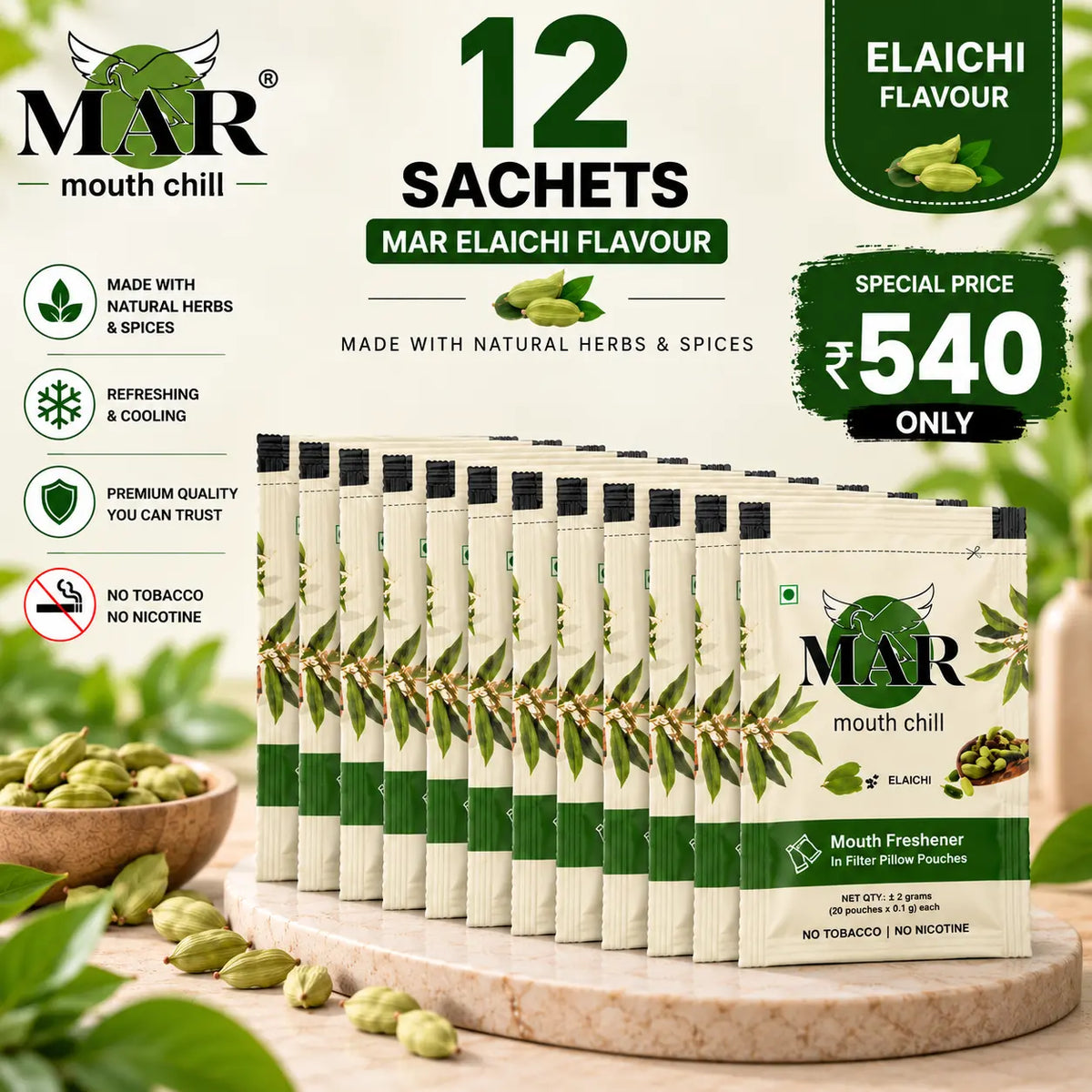 MAR Elaichi Mouth Freshener – Pack of 12 Sachets