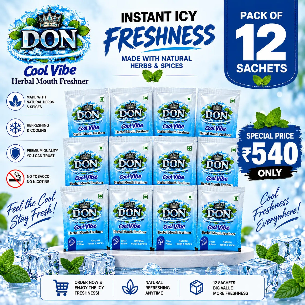 DON Cool Vibe Mint Mouth Freshener – Pack of 12 Sachets