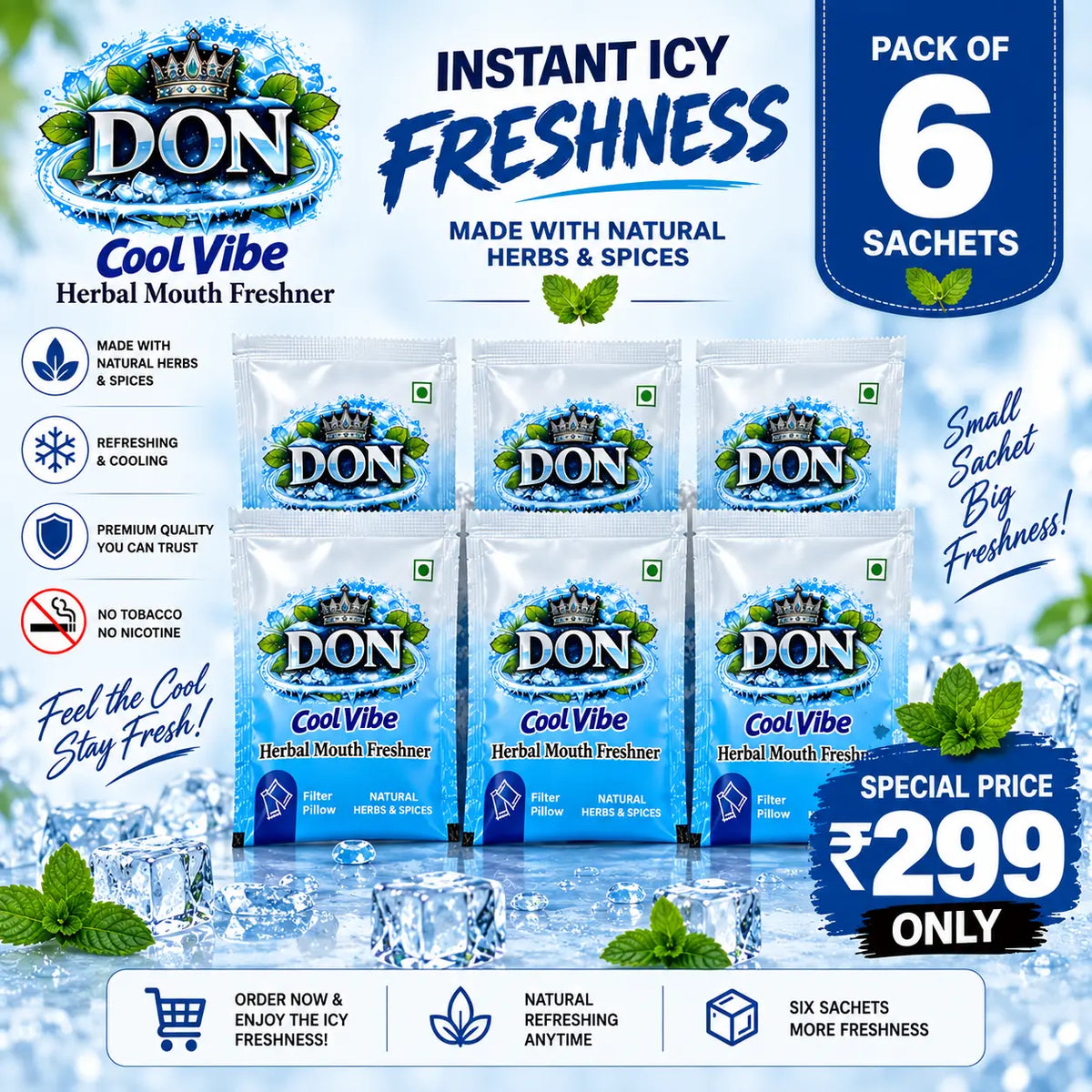 DON Cool Vibe Mint Mouth Freshener – Pack of 6 Sachets