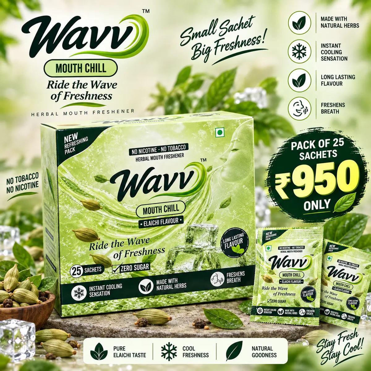 WAVV Elaichi Mouth Freshener – Pack of 25 Sachets