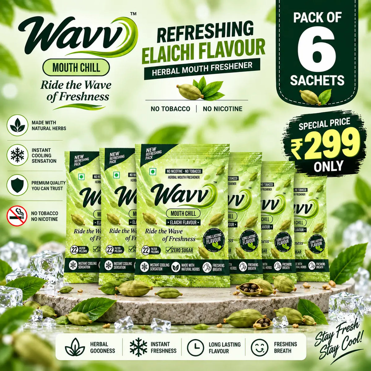 WAVV Elaichi Mouth Freshener – Pack of 6 Sachets