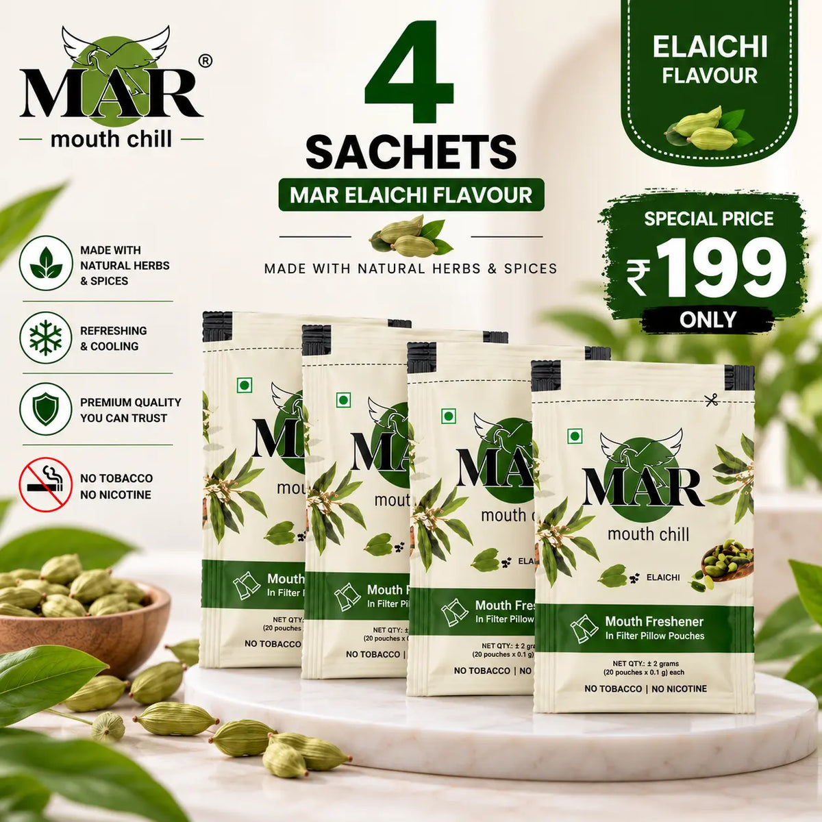 MAR Elaichi Mouth Freshener – Pack of 4 Sachets